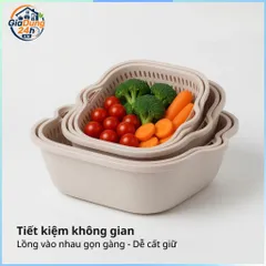 Bộ Rổ  6 Món Kèm Chậu Rửa Rau Củ Quả Hai Lớp Ráo Nước Tiện Dụng Cho Nhà Bếp RIEM