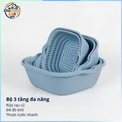 Bộ Rổ  6 Món Kèm Chậu Rửa Rau Củ Quả Hai Lớp Ráo Nước Tiện Dụng Cho Nhà Bếp RIEM