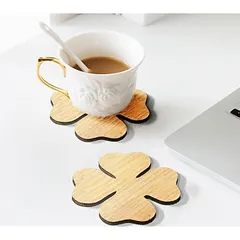 Tấm lót ly gỗ hình cỏ 4 lá trang trí x 10 chiếc