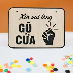 Biển bảng gỗ decor xin vui lòng gõ cửa - bảng gỗ trang trí gia đình