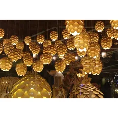 Đèn gỗ dáng quả thông, đèn gỗ trang trí D23,5cm