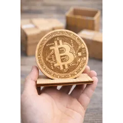 đồng xu gỗ hình Bitcoin