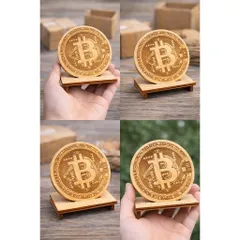 đồng xu gỗ hình Bitcoin