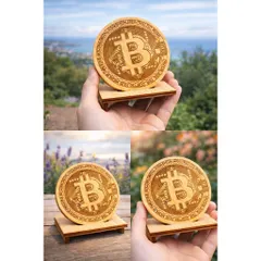 đồng xu gỗ hình Bitcoin