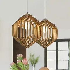 Đèn gỗ quả trám, đèn gỗ lục giác, đèn gỗ trang trí, đèn gỗ thả trần