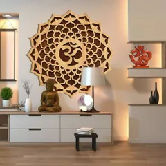 Tranh Gỗ Decor Hoa Mandala Chữ Om Treo Tường Phòng Thiền , Yoga 40cm