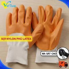 Găng tay bảo hộ lao động phủ cao su da cam, găng tay phủ sơn, găng tay lao động - GDCNYLON15G