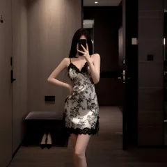 Đầm Ngủ Cổ Chữ V Chất Lụa Phối Ren Gợi Cảm Duyên Dáng Váy 2 Dây Mặc Nhà Dáng Ôm Quyến Rũ Thanh Lịch - N254