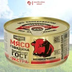 Thịt bò hộp 325g Glavproduct nhập khẩu Nga thơm ngon food đồ ăn
