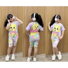 11-45kg A287 Bộ ngố thun lạnh in 3D hình hoạt hình bé gái size đại