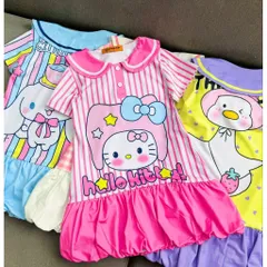12-45kg A694 Đầm suông thun lạnh in 3D họa tiết hoạt hình siêu cưng, váy bé gái size đại