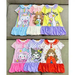 12-45kg A694 Đầm suông thun lạnh in 3D họa tiết hoạt hình siêu cưng, váy bé gái size đại
