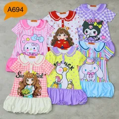 12-45kg A694 Đầm suông thun lạnh in 3D họa tiết hoạt hình siêu cưng, váy bé gái size đại