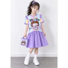 [H16] Váy Bé Gái Size Đại 14-49kg, Đầm Suông Kẻ Sọc Phối Lai Vải Thun Lạnh in Hoạt Hình Hot Trend