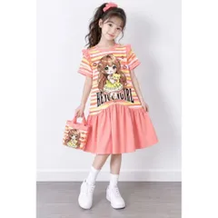 [H16] Váy Bé Gái Size Đại 14-49kg, Đầm Suông Kẻ Sọc Phối Lai Vải Thun Lạnh in Hoạt Hình Hot Trend