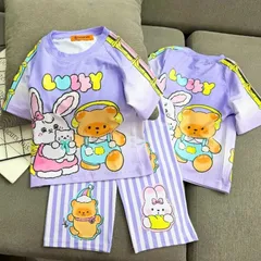 [H13] 12-45kg Đồ bộ bé gái tay ngắn quần dài ống suông thun lạnh 3D họa tiết hoạt hình dễ thương