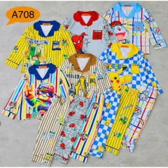 12-45kg A708 Bộ pijama bé trai vải thun lạnh mềm mịn mát họa tiết hoạt hình siêu đẹp