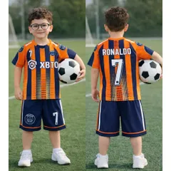 12-45kg A682 Đồ bộ bé trai quần đùi áo ngắn tay thun lạnh in họa tiết thể thao đường phố ngầu đẹp, bộ thể thao bóng đá
