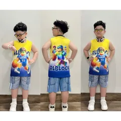13-49kg A735 Đồ bộ ba lỗ bé trai chất thun lạnh in 3D họa tiết hoạt hình thể thao đẹp