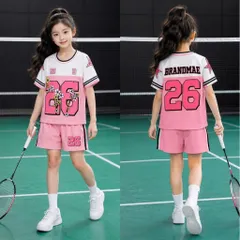 13-49kg H9 Đồ bộ bé gái quần đùi áo tay ngắn thun lạnh họa tiết hoạt hình thể thao siêu cưng