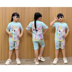 11-45kg A560 Đồ bộ bé gái vải thun lạnh in 3D họa tiết hoạt hình thể thao siêu cưng