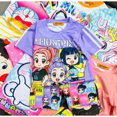 11-45kg A560 Đồ bộ bé gái vải thun lạnh in 3D họa tiết hoạt hình thể thao siêu cưng