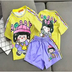 13-49kg H10 Bộ thun lạnh in 3D hình hoạt hình bé gái size đại, đồ bộ bé gái