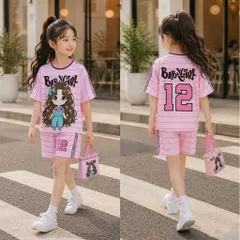 13-49kg H10 Bộ thun lạnh in 3D hình hoạt hình bé gái size đại, đồ bộ bé gái