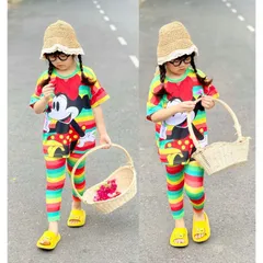 (20-40ký) Bộ tay ngắn quần dài thun lạnh in 3D siêu đẹp, bộ quần áo bé gái