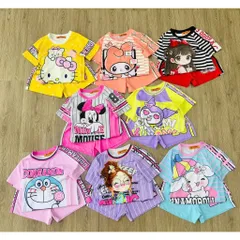 11-45kg A487 Đồ bộ bé gái quần đùi áo tay ngắn vải thun lạnh họa tiết hoạt hình thể thao siêu cưng