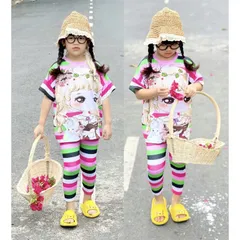 (20-40ký) Bộ tay ngắn quần dài thun lạnh in 3D siêu đẹp, bộ quần áo bé gái