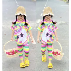 (20-40ký) Bộ tay ngắn quần dài thun lạnh in 3D siêu đẹp, bộ quần áo bé gái