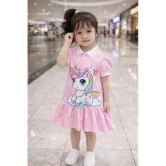 12-45kg A521 Đầm suông thun lạnh in 3D họa tiết hoạt hình siêu cưng, váy bé gái size đại