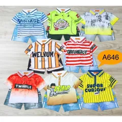 11-45kg A646 Bộ Đồ Polo Bé Trai Vải Thun Lạnh in 3D Họa Tiết Thể Thao Đường Phố Ngầu Đẹp