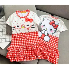 11-45kg A638 Đầm suông phối bèo tầng vải thun lạnh in hoạt hình siêu cưng, váy bé gái size đại