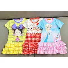 11-45kg A638 Đầm suông phối bèo tầng vải thun lạnh in hoạt hình siêu cưng, váy bé gái size đại