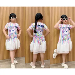 12-45kg A692 Đầm suông thun lạnh phối voan siêu mịn, váy bé gái size đại