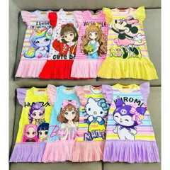 12-45kg A613 Đầm suông thun lạnh phối voan xếp ly siêu mịn, váy bé gái size đại