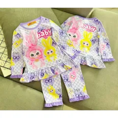 (12-43ký) Bộ dài tay thun lạnh in 3D siêu đẹp cho bé gái, bộ quần áo trẻ em Labubu, Baby Three, Capybara