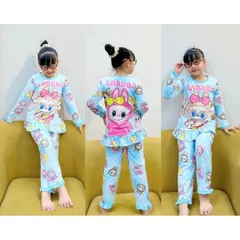 (12-43ký) Bộ dài tay thun lạnh in 3D siêu đẹp cho bé gái, bộ quần áo trẻ em Labubu, Baby Three, Capybara