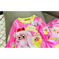 (12-43ký) Bộ dài tay thun lạnh in 3D siêu đẹp cho bé gái, bộ quần áo trẻ em Labubu, Baby Three, Capybara