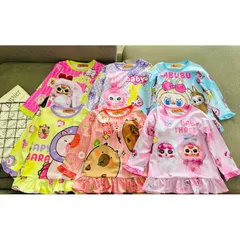 (12-43ký) Bộ dài tay thun lạnh in 3D siêu đẹp cho bé gái, bộ quần áo trẻ em Labubu, Baby Three, Capybara