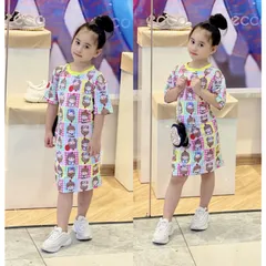 Váy bé gái 10 đến 40kg, đầm thun lạnh in 3D siêu mềm đẹp siêu hot hit