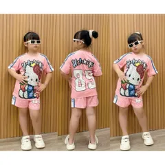 11-45kg Đồ bộ mặc nhà bé gái quần đùi áo tay ngắn vải thun lạnh in hoạt hình Hot Trend, bộ thể thao bé gái