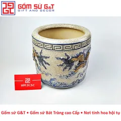 Bát hương men rạn khắc rồng nổi Gốm Sứ G&T