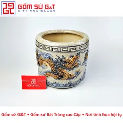 Bát hương men rạn khắc rồng nổi Gốm Sứ G&T