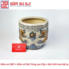 Bát hương men rạn khắc rồng nổi Gốm Sứ G&T