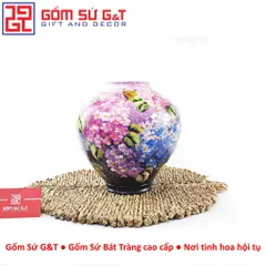 Lọ Hoa Gốm Sứ Bát Tràng Vuốt Tay Dáng Lồng Đèn Vẽ Hoa Cẩm Tú Cầu Thủ Công Cao Cấp