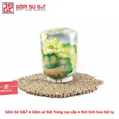 Lọ Hoa Gốm Bát Tràng Vuốt Tay Vẽ Sen Chuồn Dáng Thạp – Bình Cắm Hoa Thủ Công Trang Trí Decor