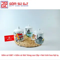 Cốc C kèm nắp vẽ cảnh Hà Nội Gốm Sứ G&T